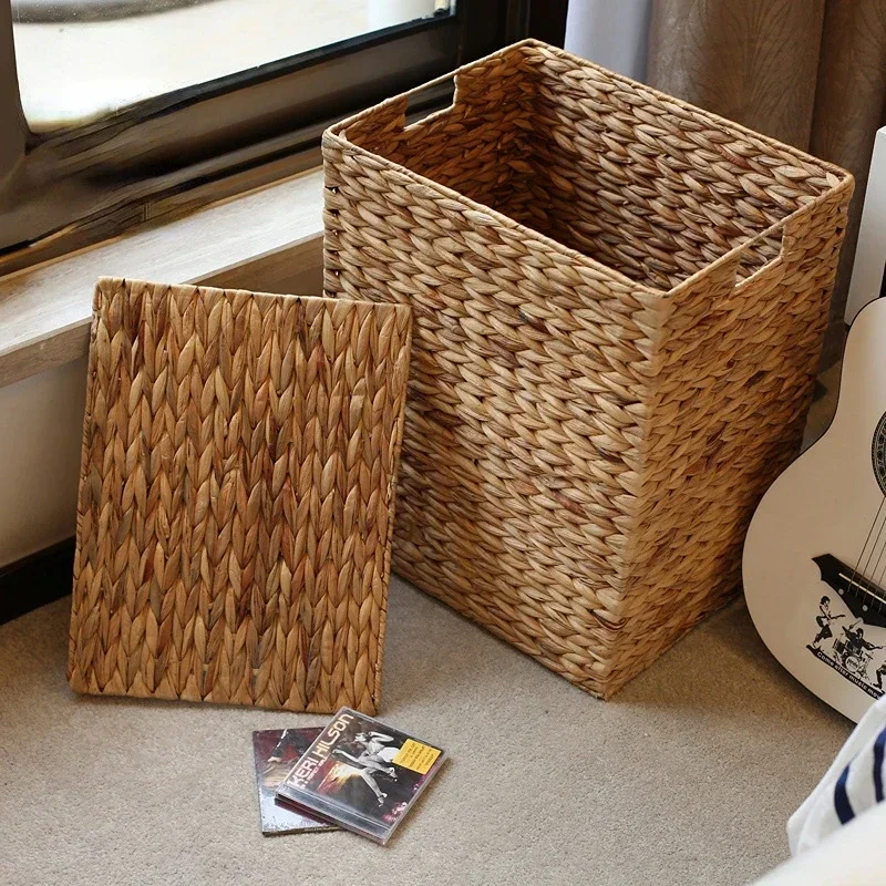 

Covered Grass-Woven Organizer Multifunctional Laundry Bin Living Room Rattan Miscellany Toy Holder Handmade Storage Solution