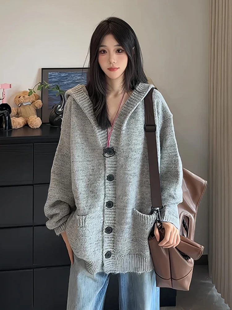 

Мужской осенний кардиган с капюшоном в американском стиле, корейский свободный вязаный свитер, толстовка-куртка премиум-класса