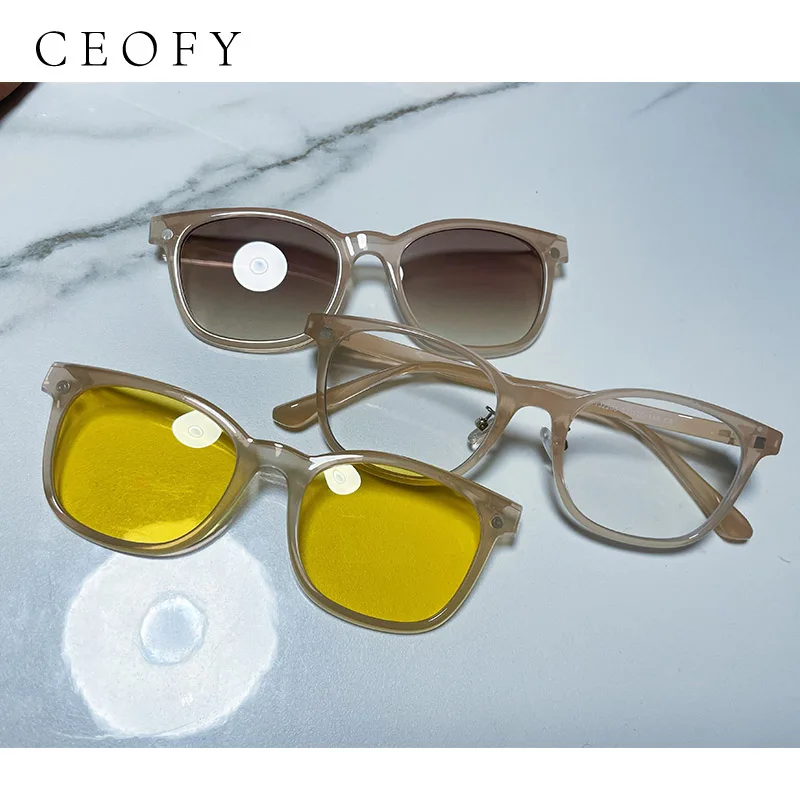 Ceofy Women Men Glasses Frame Optical Prescription Polarized Night Vision Magnet Sun Clip On Sunglasses Retro Fashion Eyeglasses