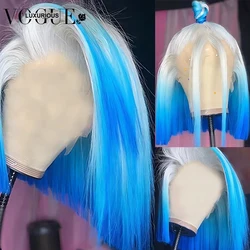 Ombre Blue Colored Straight Short Bob 13X4 13X6 Transparent Lace Front Human Hair Wigs Brazilian Remy On Sale Wig For Woman