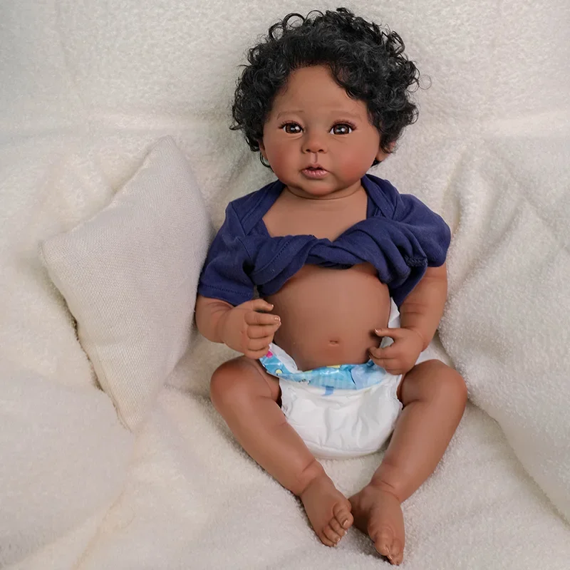 

19inch Reborn Baby Doll Boy Raven in Dark Skin High Quality Hand Paint 3D Skin with Visible Veins Muñeca Boneca Reborn Reallista