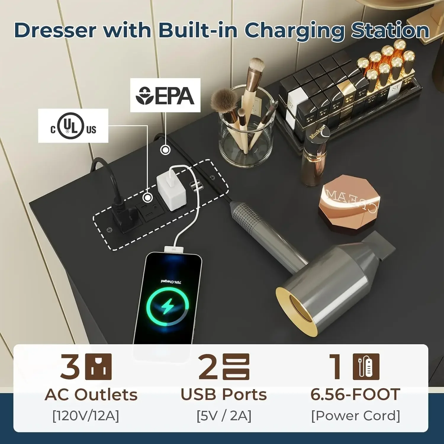 [Best Seller, Buy Now!]Black Bedroom Dresser with 10 Drawers, Large Chest of Drawers Storage Organizer, Long Dresser TV Stand