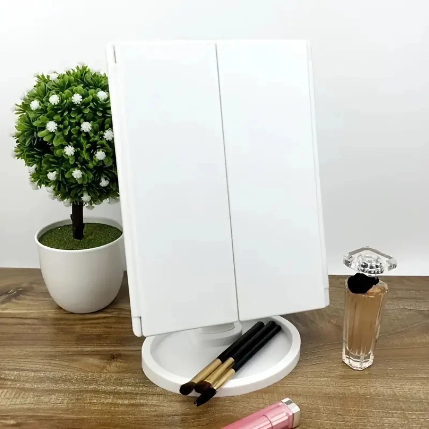 Lighted Portable Makeup Mirror with 22 Touch Screen LED Lights - Adjustable Brightness Vanity Mirror with 3 Folding Makeup Tools