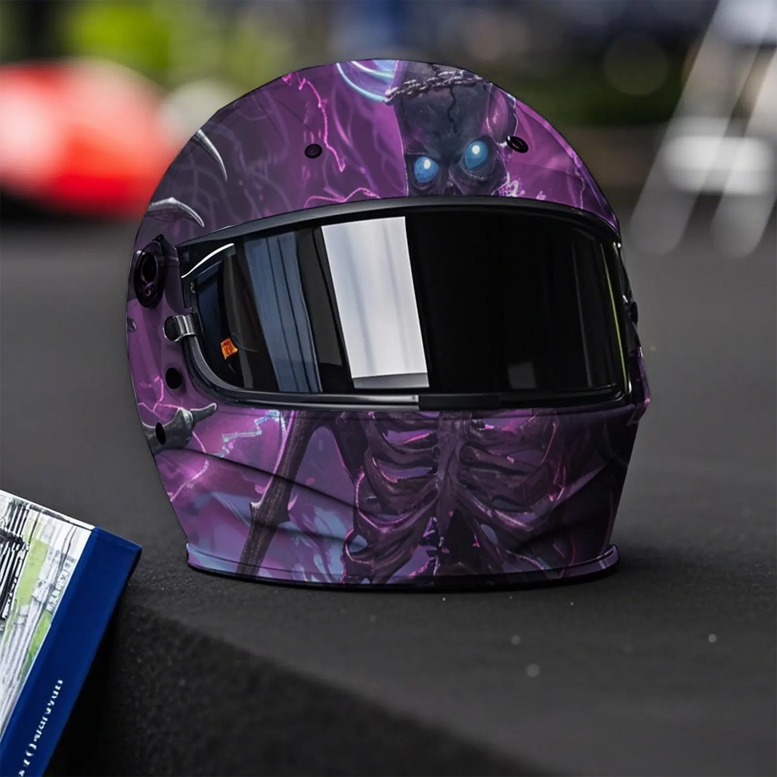 الأرجواني البرق Nether الهيكل العظمي PVC دراجة نارية خوذة الفينيل التفاف، ذاتية اللصق ملصق مقاوم للماء، المضادة للخدش الزخرفية Fil