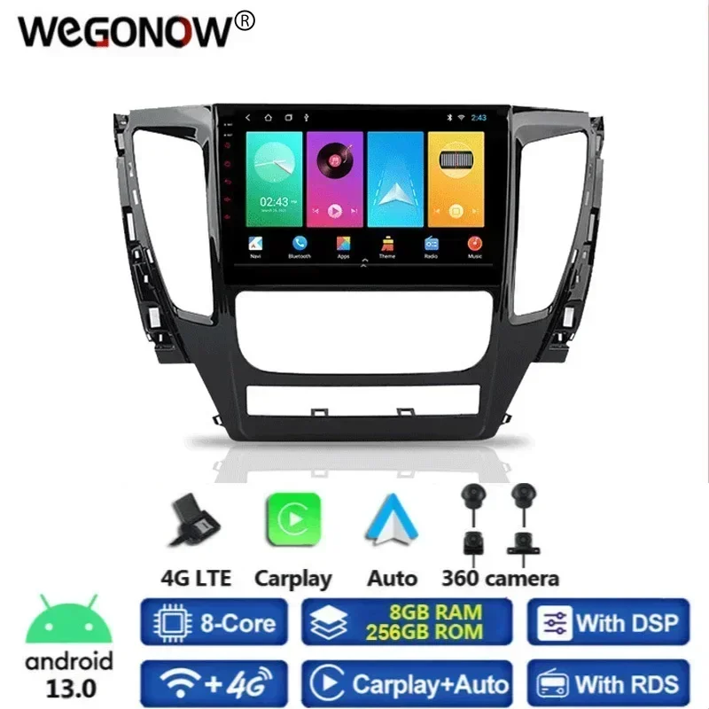 IPS 360 Camera Carplay 8G+256G Android 13.0 Car DVD Player GPS Bluetooth RDS Radio For Mitsubishi Pajero Sport 3 2016 2017 2018