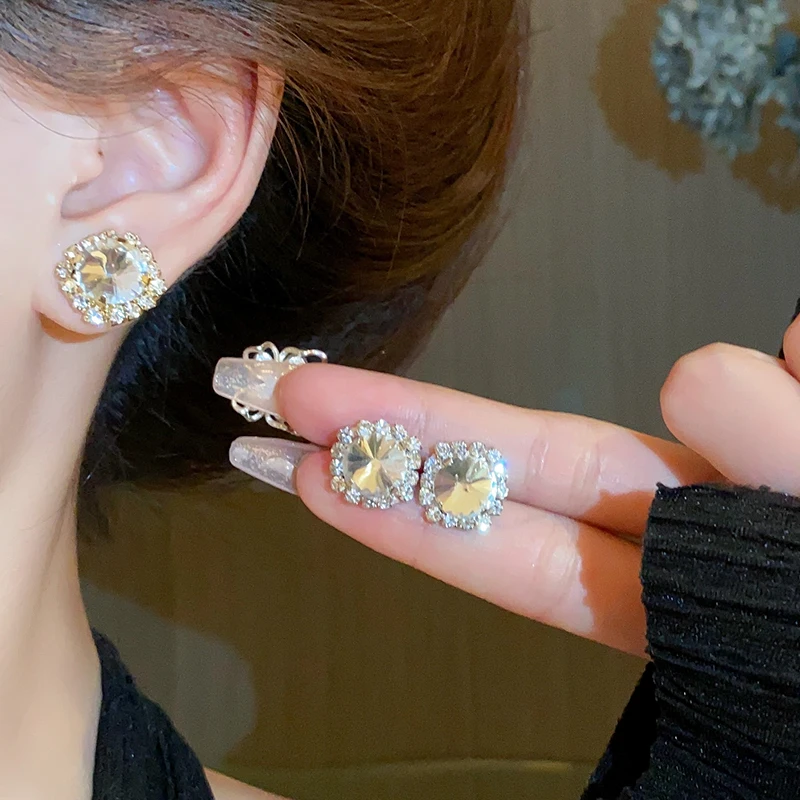 Luksusowy zielony naszyjnik z cyrkoniami, kolczyki sztyfty dla kobiet, kryształowe naszyjniki typu choker, modna biżuteria damska na wesela i bankiety, zestaw K — zdjęcie 6