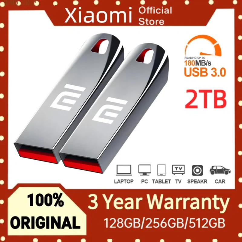 샤오미 USB 플래시 드라이브, USB 3.0 미니 펜드라이브, 금속 펜 드라이브, 최대 100 M/S 메모리 스틱, U 디스크 읽기 속도, 2TB, 256GB, 128GB, 64GB