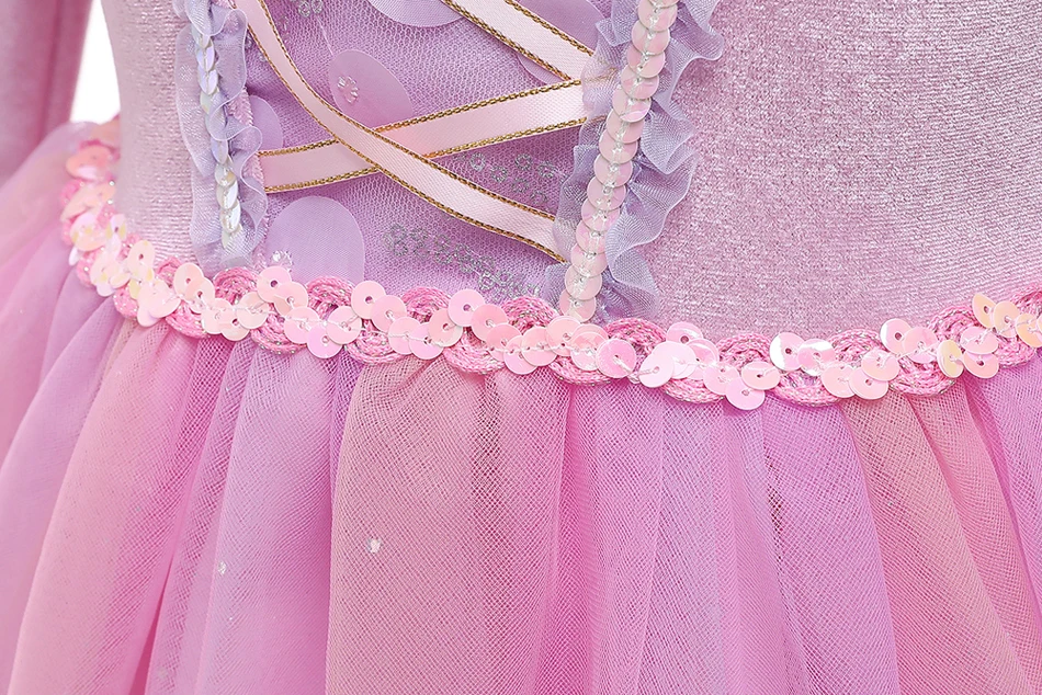 Rapunzel Rosa Langärmeliges Cosplay Prinzessinnenkleid Kinder Geburtstagsparty Ballkleid Mädchen Weihnachten Halloween Karneval Festival Festkleid – Detail 7