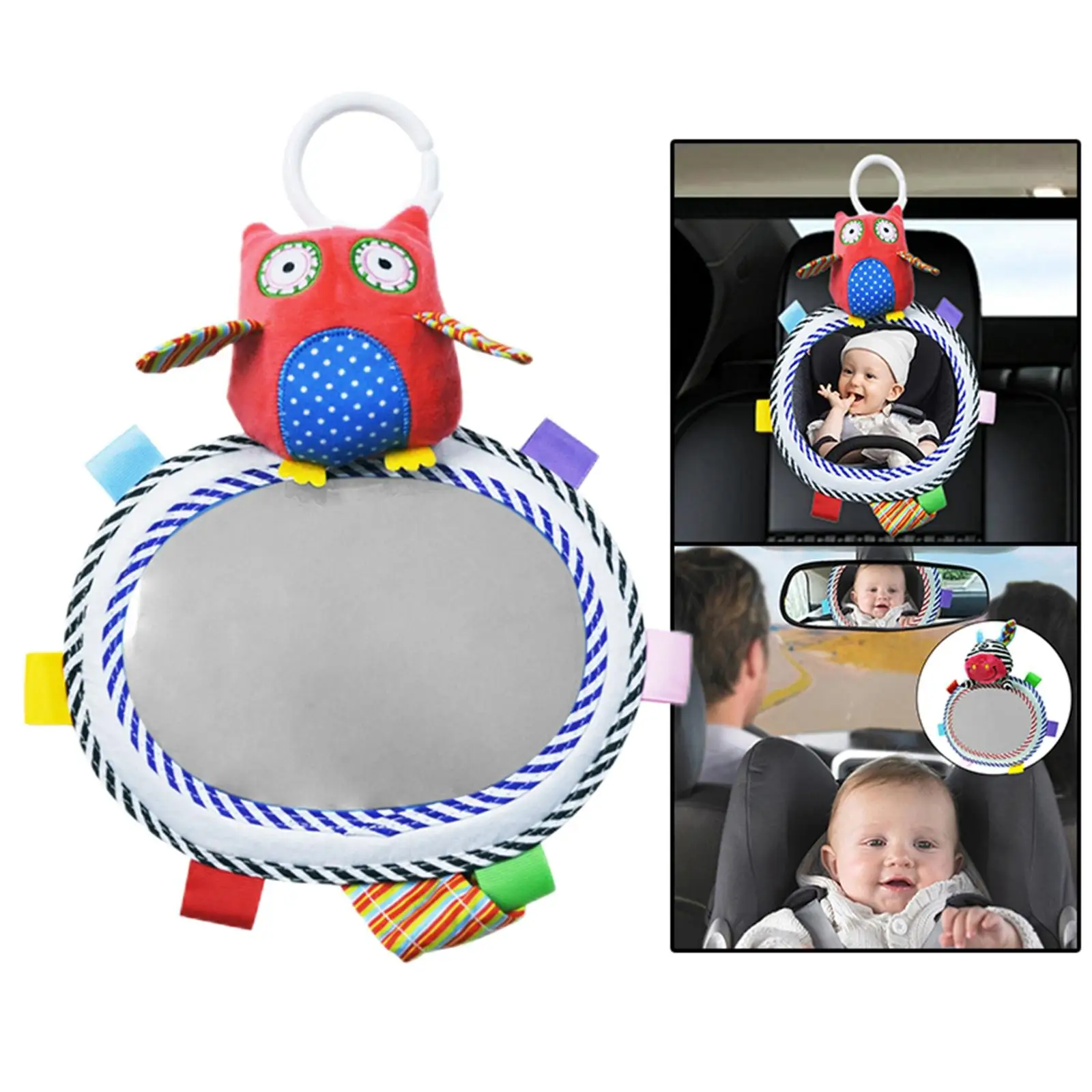 Baby Car Mirror Back Safety Seat Rear View Mirror Cartoon Animal Plush Toys Adjustable Rear Facing Mirrors For Baby Stroller Toy