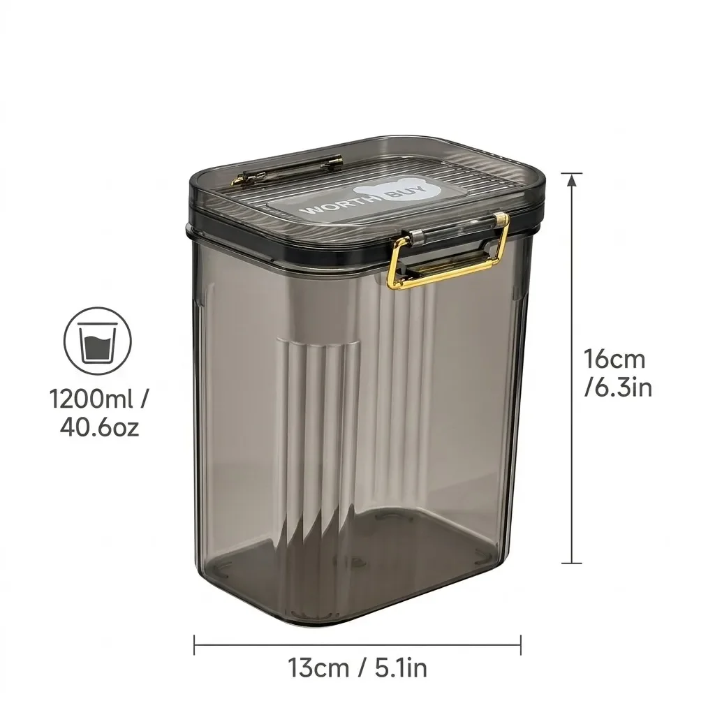 Luchtdichte voedselbewaarcontainers met deksels, transparant, stapelbaar, keukenopbergers, PET-plastic, koelkastdoos voor ontbijtgranen, snacks en kruiden.