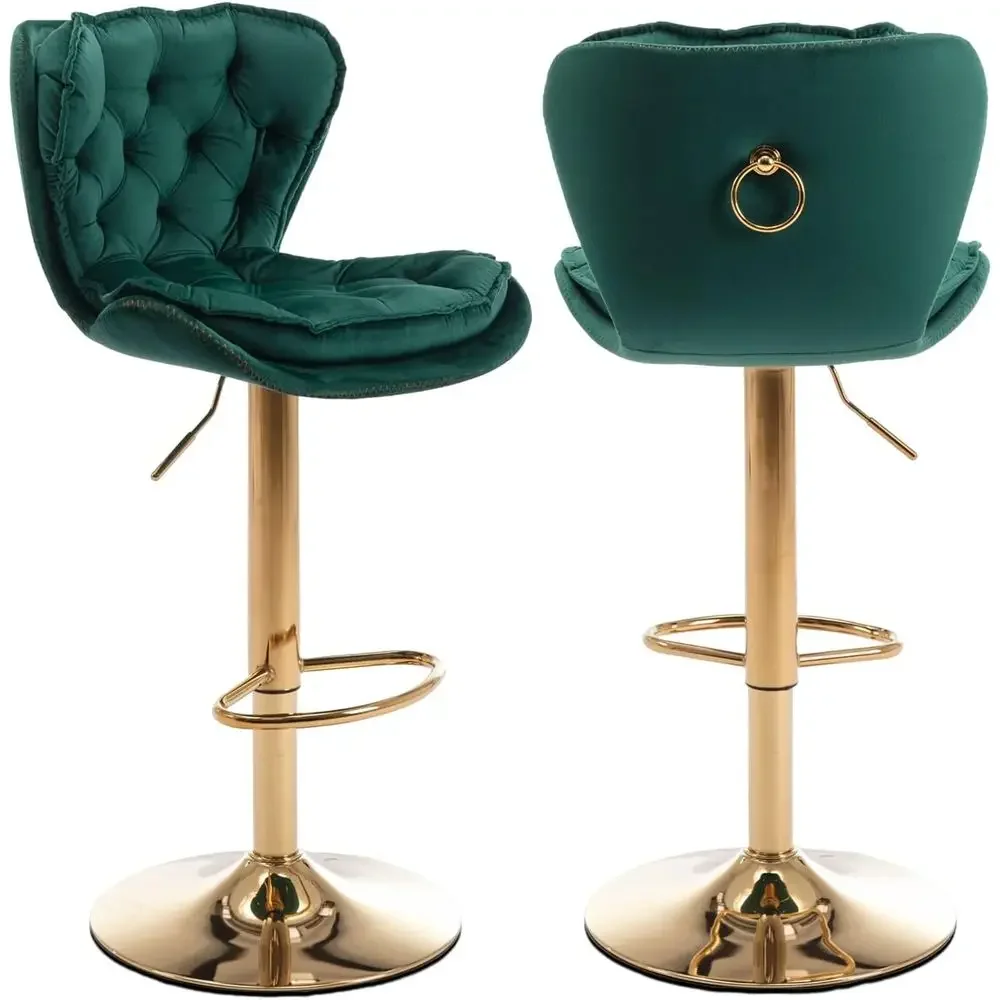 Swivel Pub Height Barstool, Velvet Seat Dining Chair, Hydraulic Counter Stool, Gold Base Island Stool Set of 2 Green