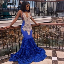 Customized Royal Blue Rhinestone Prom Dress Slay Queen For Black Girls Silver Crystal Birthday Party Vestidos De Festa YPD124