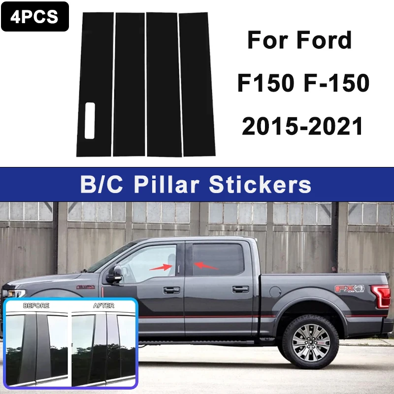 

For Ford F150 F-150 2015-2021 Window B C Pillar Post Cover Trim Stickers Door Column Decorative Exterior Accessories