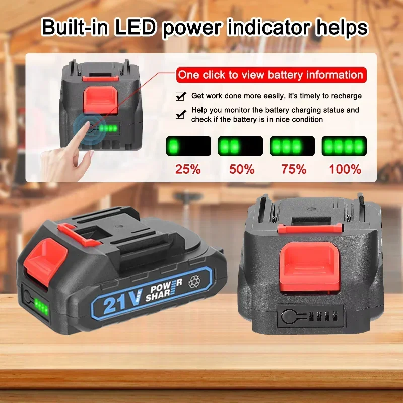 21V vysokokapacitní dobíjecí lithium-iontová baterie s indikátorem pro náhradní baterii pro elektrický klíč, pilu, vrtačku Makita - náhled 2