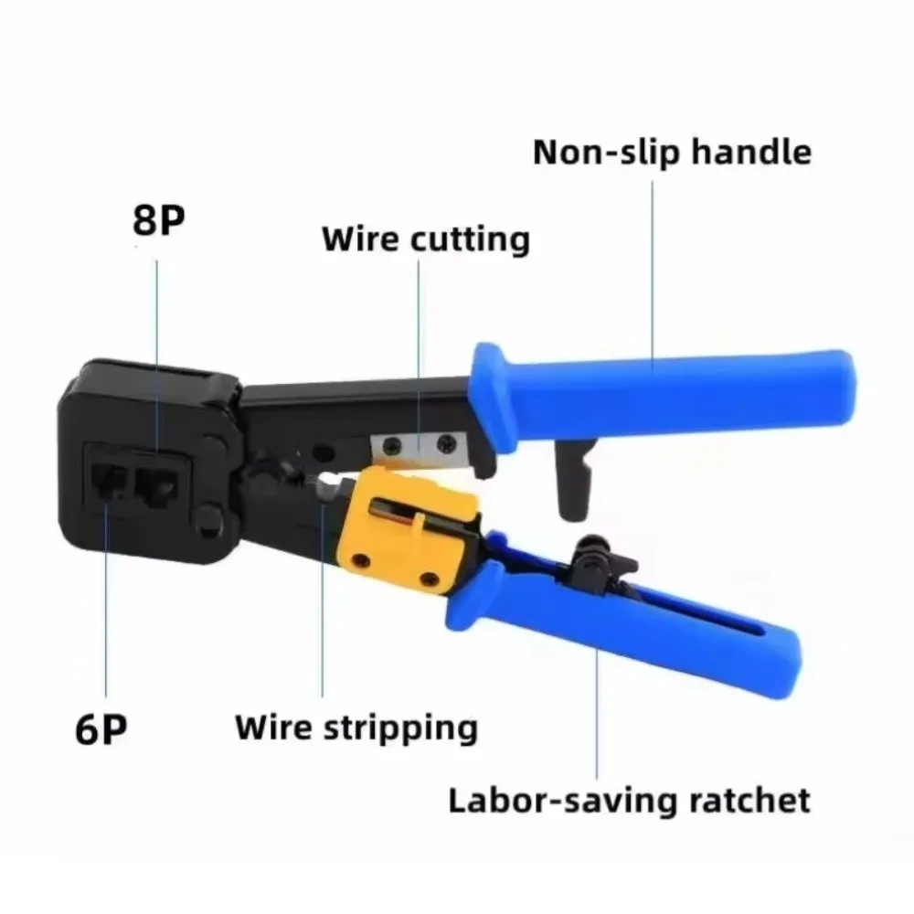 Portable Hand Network Tools Pliers Multi Function Pass Through Crimper Cable Stripper End-Pass-Through Connectors Pressing Clamp