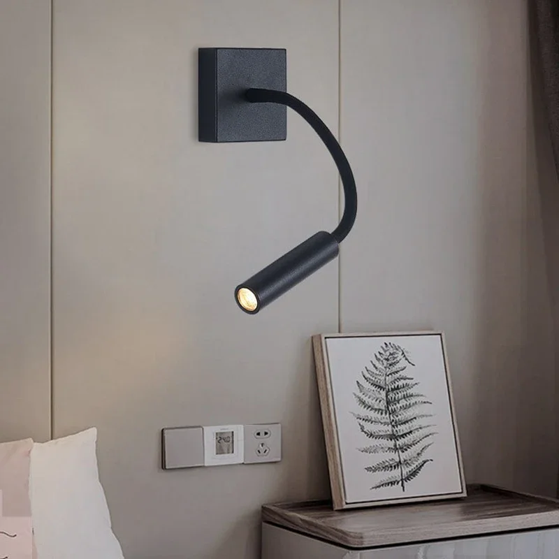 

Modern Minimalist Bedside Reading Lamp LED Flexible Wall Night Sconces for Bedroom Study Hose Mounted Rotatable Lighting