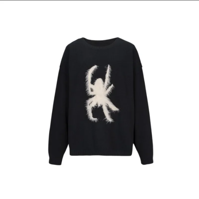 New Spring Harajuku Gothic Hot Girls Black Spider Print Hip Hop Knitting Long Sleeve Top Fashion Punk Pullover Cool Girl