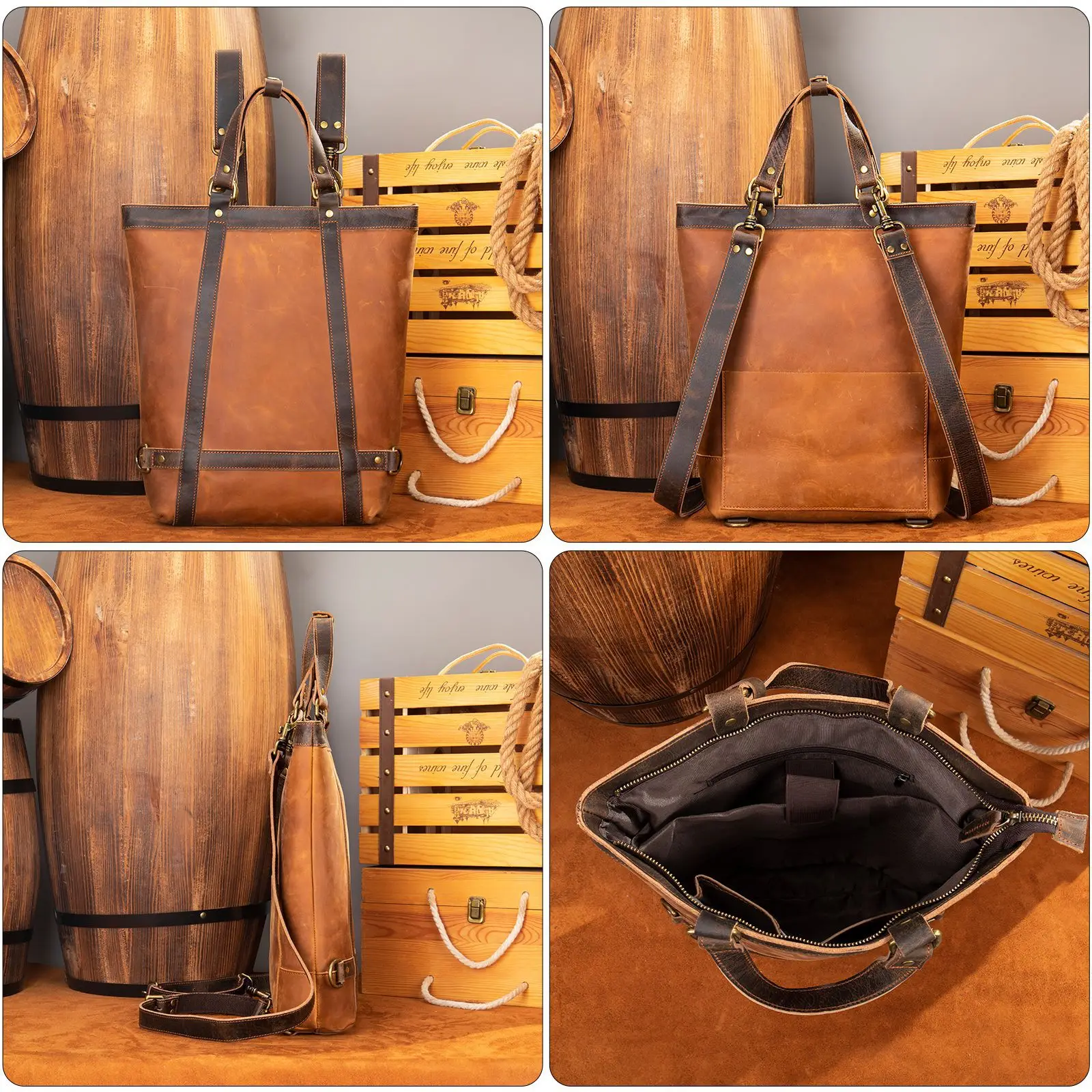 Vintage Crazy Horse Leather Backpack Men Oil Wax Cowhide Rucksack Retro Laptop Daypack Travel Hiking Shoulder Handbag