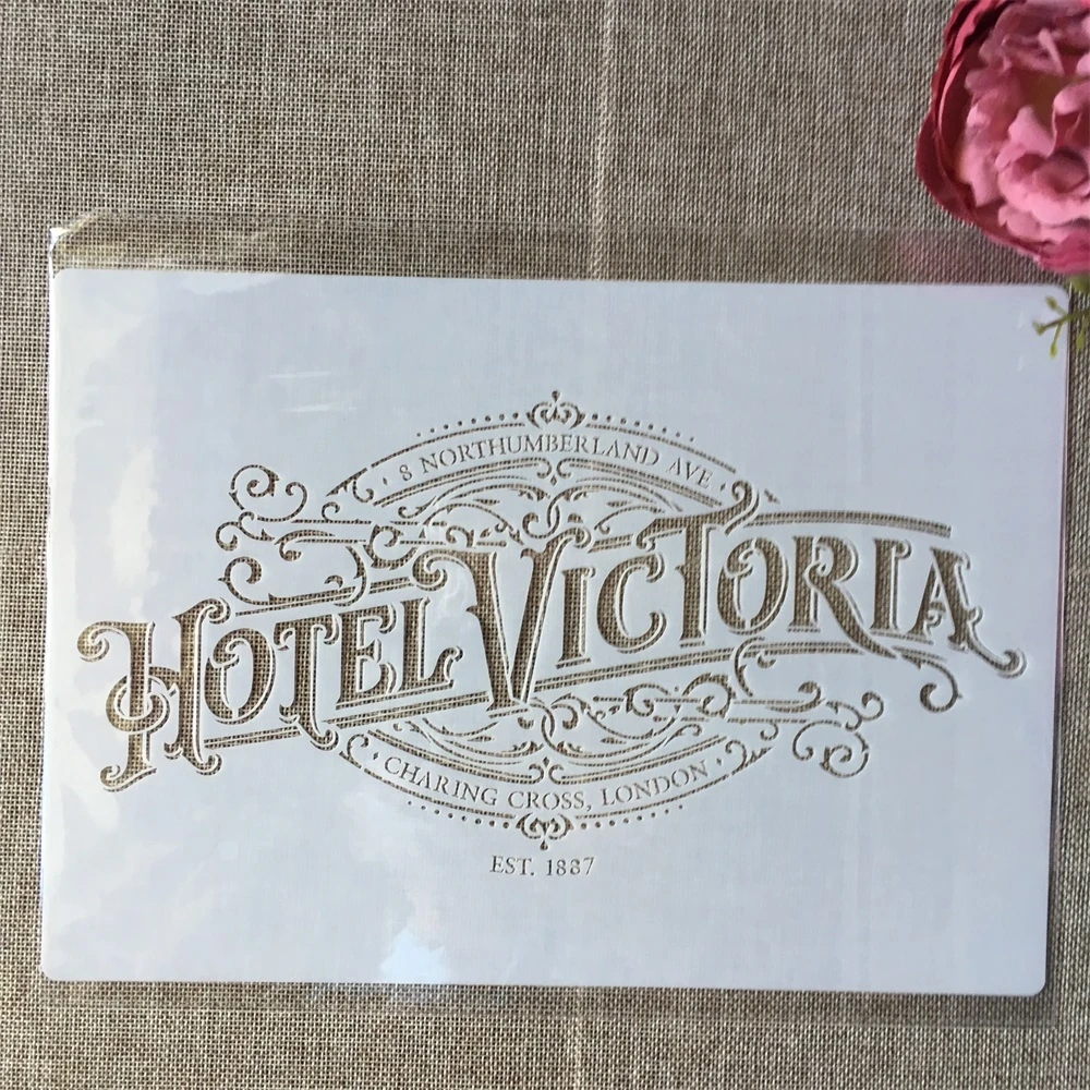 4Pcs A4 29cm Mirror Vintage Car Words DIY Layering Stencils Wall Painting Scrapbook Coloring Embossing Album Decorative Template