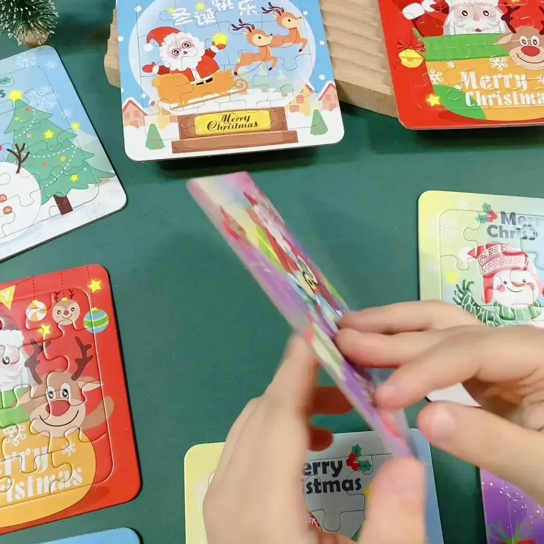Świąteczne puzzle Mały prezent dla zabawek dla dzieci DIY Papierowa fabryka prezentów 16-elementowe puzzle świąteczne Nauka i edukacja