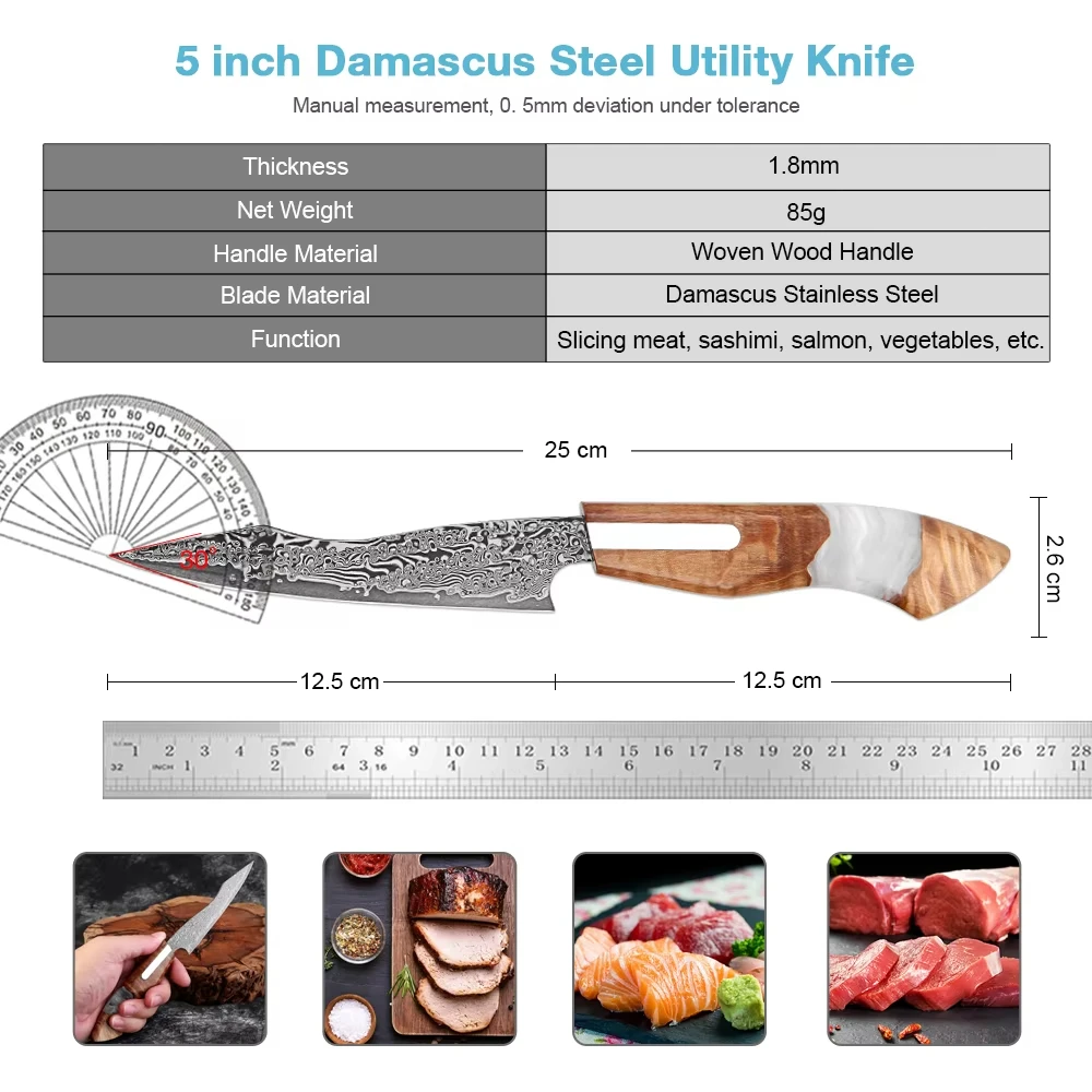 XITUO Damascus Utility Knife 5“ 67-Layer Super Steel Kitchen Knife,Sharp Japanese Chef Knife,Pro Kitchen Utility Petty Knives