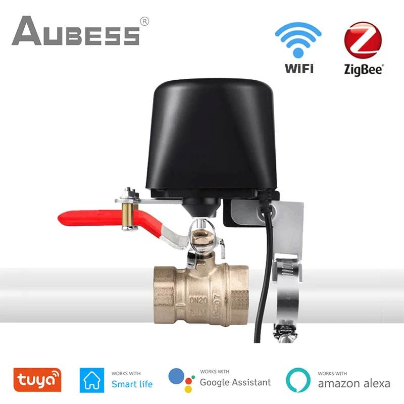 Tuya ZigBee-Válvula de fuga de Gas y agua inteligente, temporizador de cuenta atrás con Control automático, encendido y apagado, WiFi, funciona con