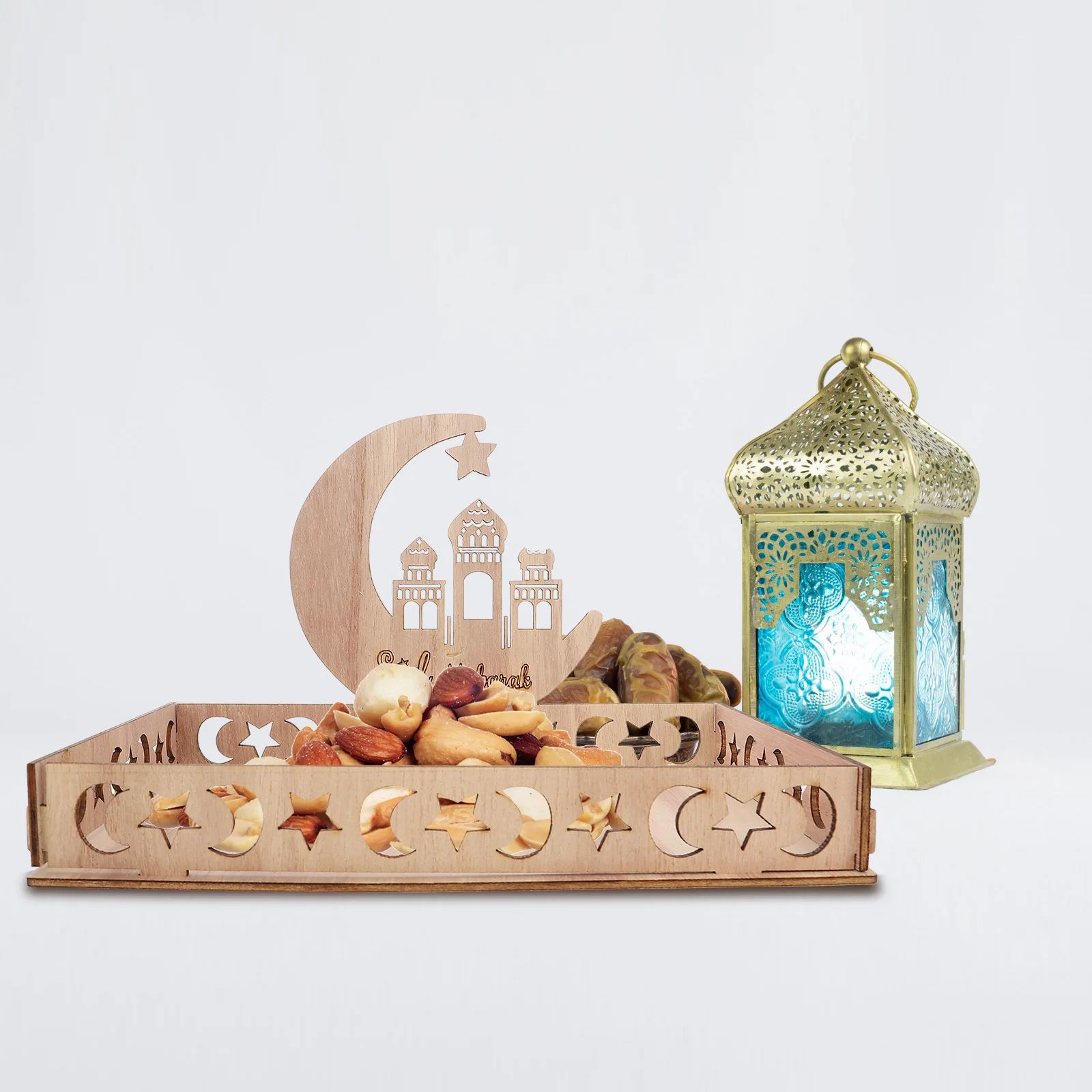 

Eid Festival Snacks Tray Wooden Serving Tray Smooth Surface Fine Workmanship Dried Fruit Container Ornament Dessert Plate