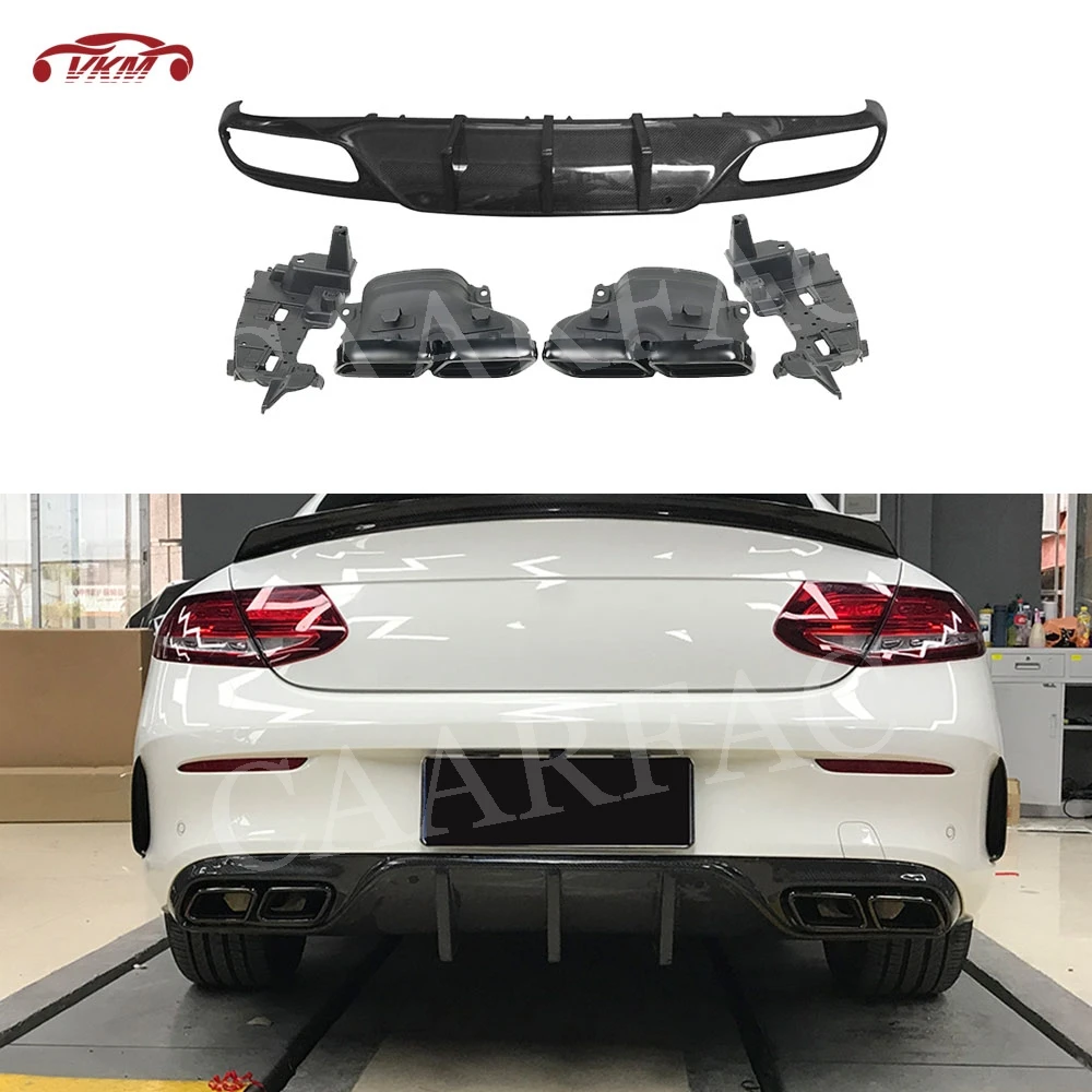 

Carbon Fiber Rear Lip Diffuser Spoiler with Exhaust Tips For Benz C Class C205 C63 AMG Sport 2 Door 2015 - 2019 Bumper Guard