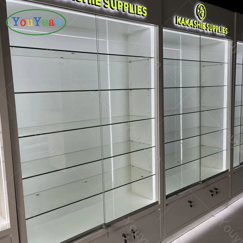 (customized)Glass Display Retail Store Plywood Display Cabinets Pharmacy Shop Lockable Showcase With Storage