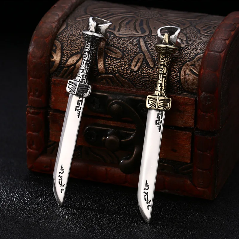 

s925 sterling silver pendant men's samurai sword pendant thai silver retro distressed personalized niche jewelry