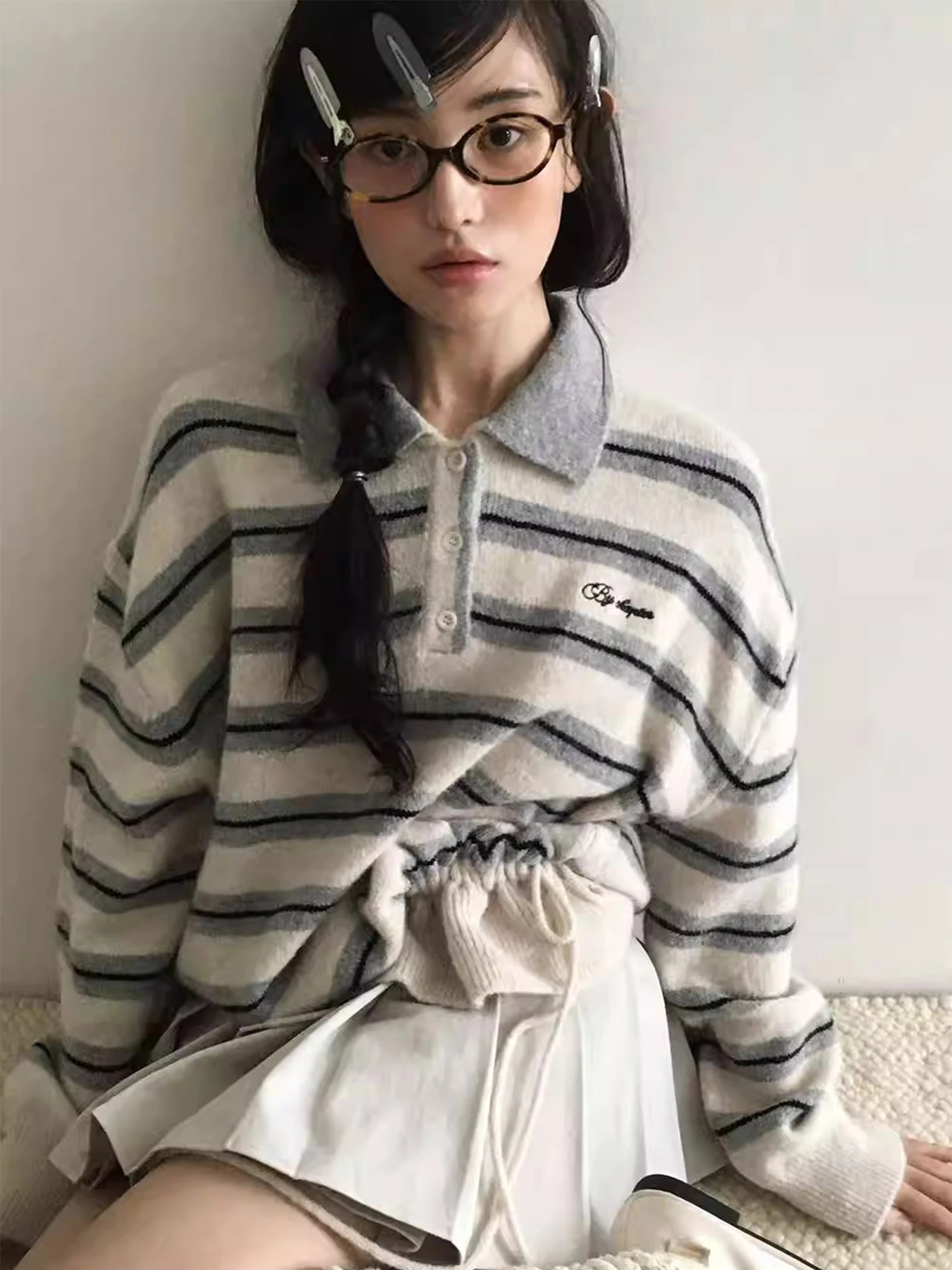 

Gagarich Design, регулируемый полосатый вязаный свитер на шнурке, женский зимний свитер 2025 года, новый топ с вышивкой и принтом