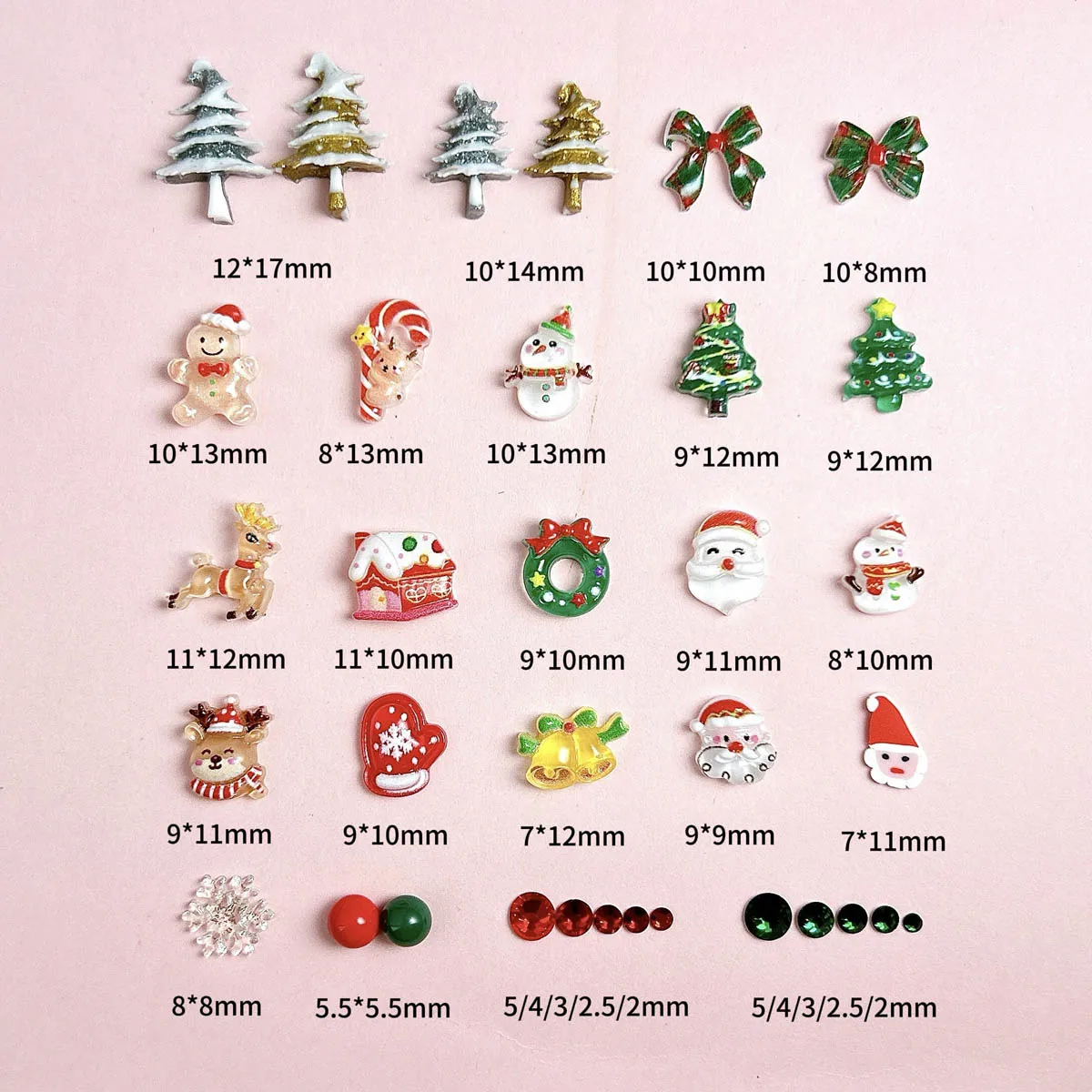 1Box Kawaii Cartoon Santa Claus Snowman Elf Resin Nail Charms Creative Snowflake Christmas Series Nail Art Decorations DIY Nails