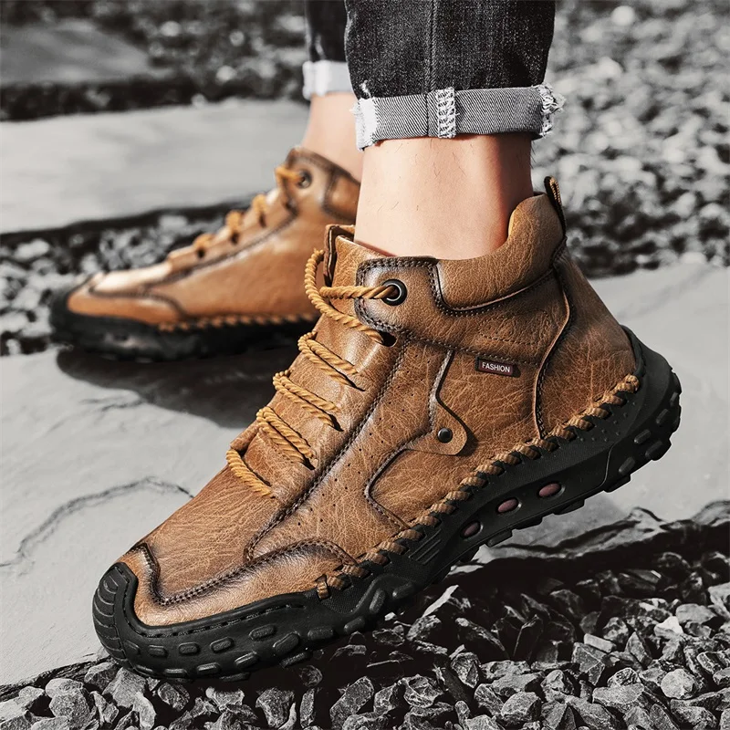 

Men High Top Boots with Flat Bottom Straps Comfortable Non Slip Casual Men Boots Sizes 38-48