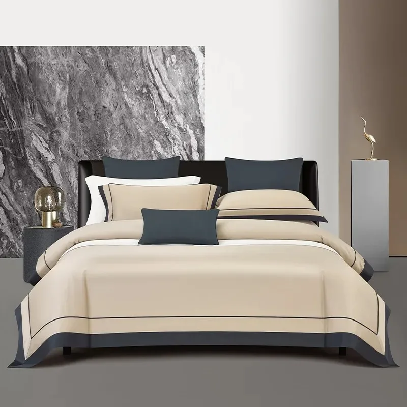 Luxury Long Staple Cotton Bedding 4/7Pcs, Sateen Weave Natural Super King Soft Chic Patchwork Duvet cover Bed Sheet Pillowcases