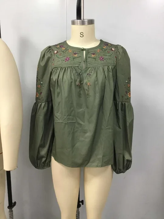 

Women's Ethnic Retro Boho Floral Printed Blouse V Neck Long Sleeve Ruched Soft Casual Spring Vintage 2026 Blouse Top