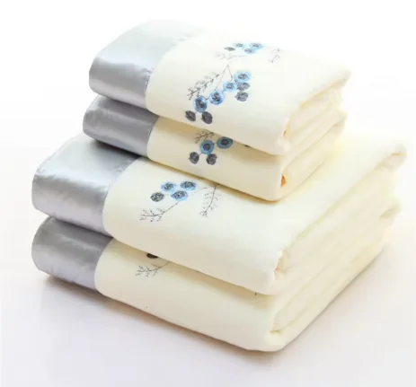 2pcs Quick Dry Microfiber Towel Set Solid Color 75x35cm Face Towel And 140x70cm Bath Towel Embroidered for Bathroom
