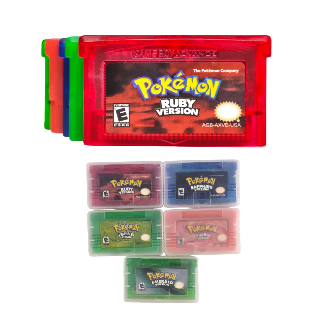 For 32 Bit Video Game Collection Game Cards Boxed Pokemon Series Emerald FireRed Leafgreen Ruby Sapphire 5 Versions GBA Game