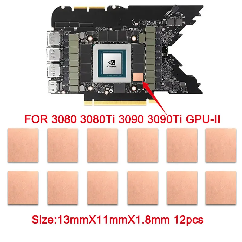 GPU RAM Dissipador de calor de cobre para Memory Miner, Arrefecimento, 15-40 Graus Almofada térmica, RTX 3060 3070 3080 3090 5600 5700