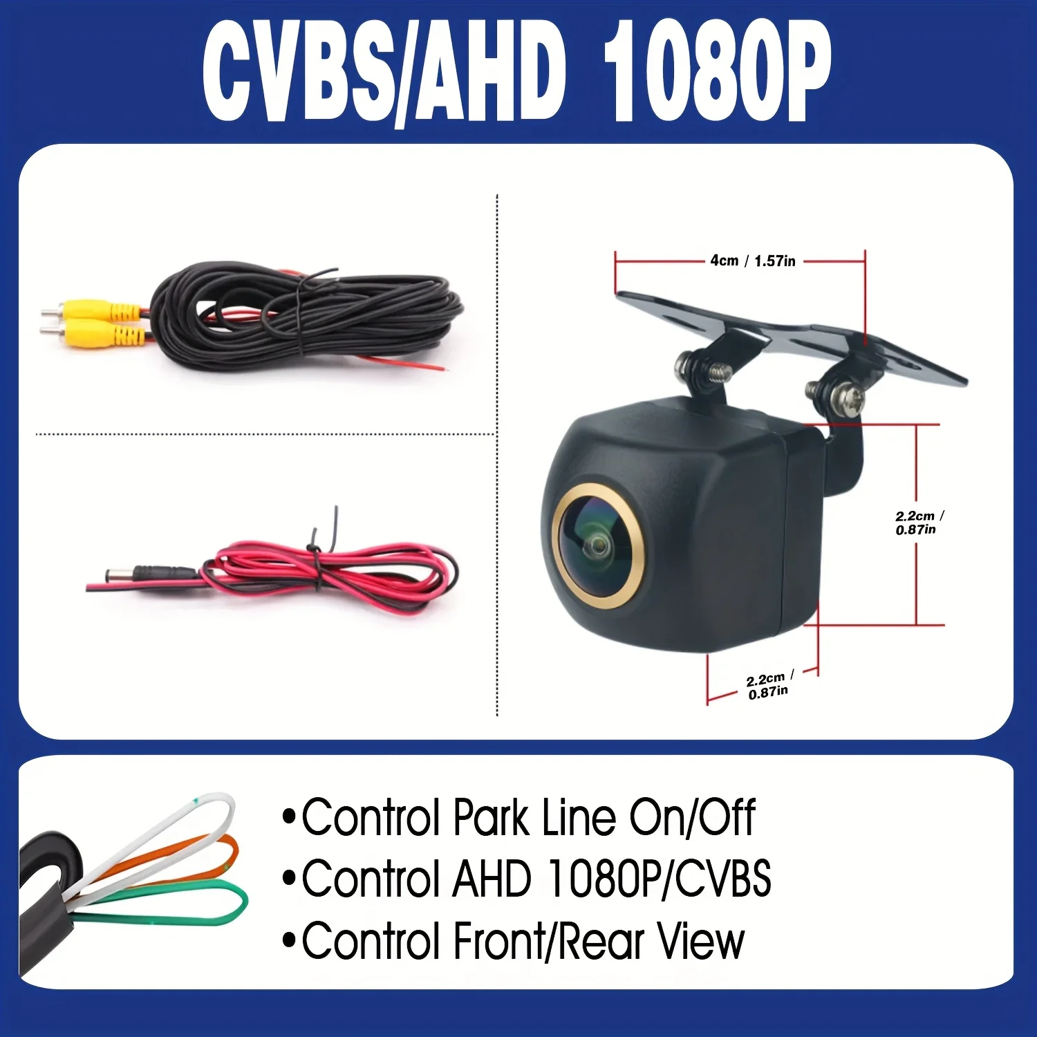 كاميرا احتياطية للرؤية الخلفية للسيارة بدقة 1080 بكسل عالية الدقة بزاوية واسعة - عدسة عين السمكة لوقوف السيارات العكسي، خطوط دليل وقوف السيارات، نسخة مطورة #5