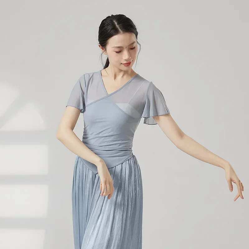 Classical dance mesh yarn top body rhyme body Chinese folk dance practice suit performance suit art test yarn