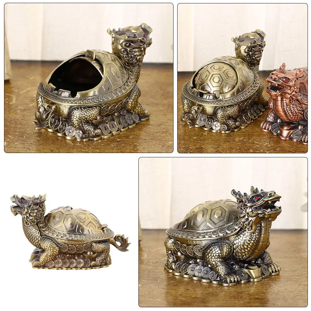 

Креативная пепельница для сигарет в виде драконьей черепахи, винтажный держатель с крышкой для офисного декора