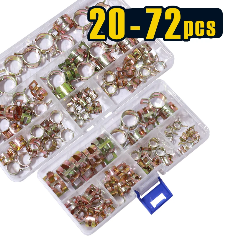 

20-72 шт. топливный силиконовый вакуумный шланг, пружинный ленточный тип, зажим для труб, зажим для воздушного зажима низкого давления, размер: 6 мм-17 мм