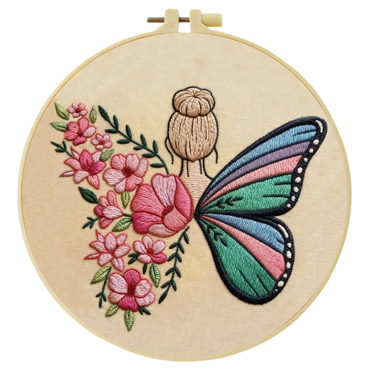 1 Stück 20X20CM/15X15CM 7,87/6,3 Zoll Schmetterlingsmädchen Stickerei Starter-Kit DIY-Kit DIY-Stickerei-Set Handarbeiten Heimdekoration – Detail 3