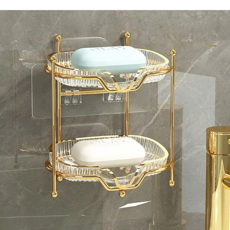 Gold-plated Acrylic Soap Box Multi-layer Storage Rack Household Bathroom Accessories Dish Shape Home Decoration