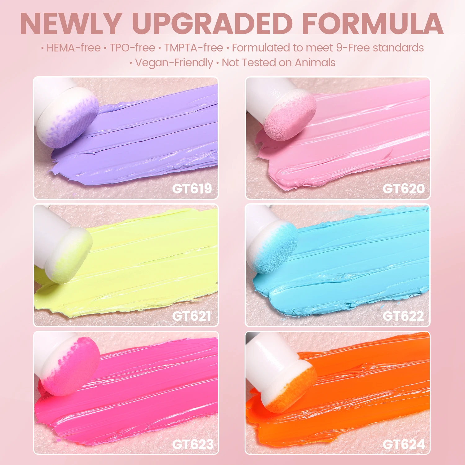 YOKEFELLOW GleamTap Cushion Ombre Painting Gel Schwämme Neon-Orange Hochpigmentiertes No-Wipe Gradient Pat Pat Gel Polish GT624 – Detail 8