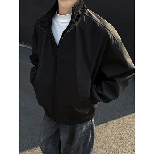 남성용 지퍼 바람막이 재킷, 야구 유니폼 코트, 단색 캐주얼 봄버 재킷, 가을 의류, 신상 용수철 