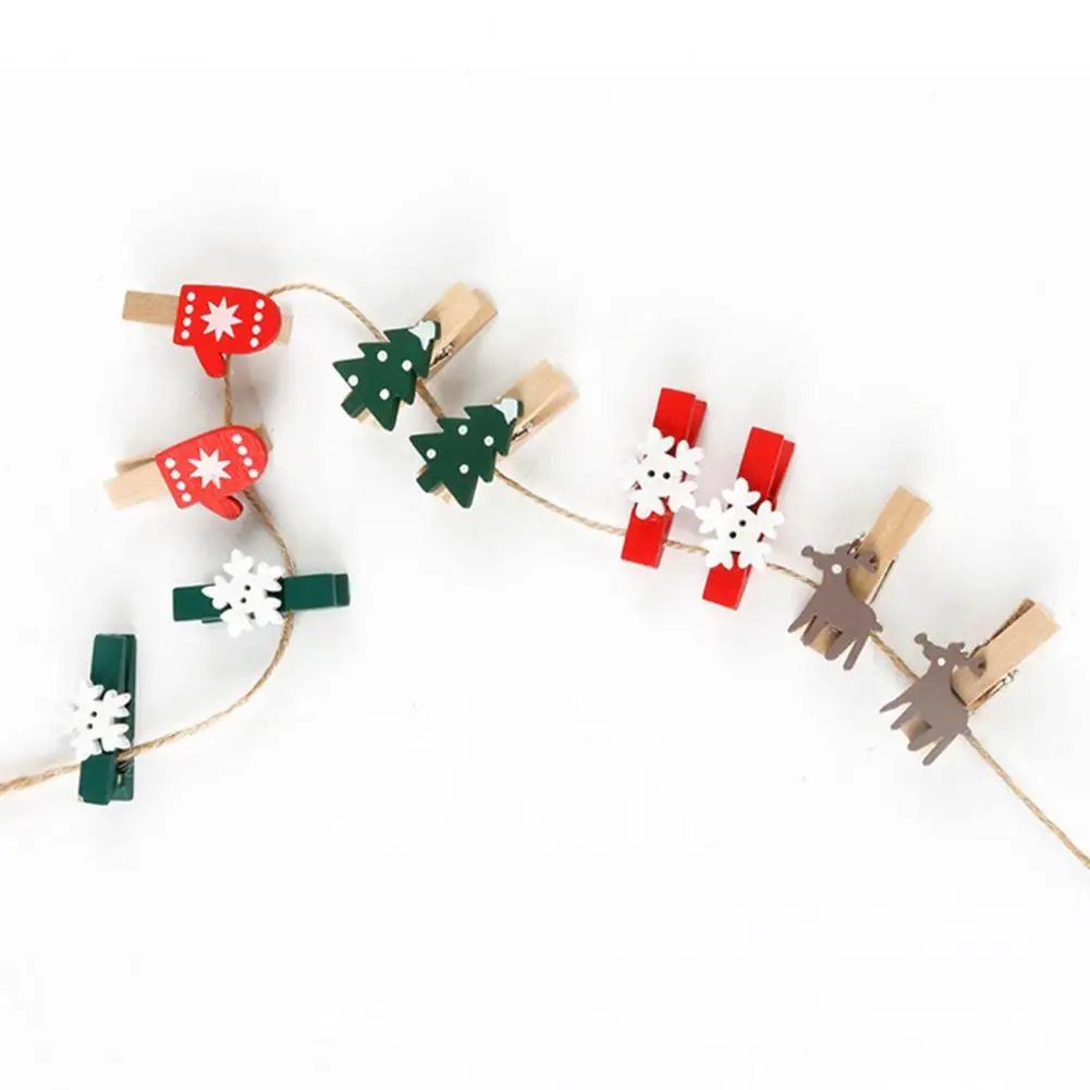 Wooden Clamp Mini Clothespins Christmas Wooden Clips Christmas Snowflake Wooden Clothespins Set for Hanging Cards for Holiday