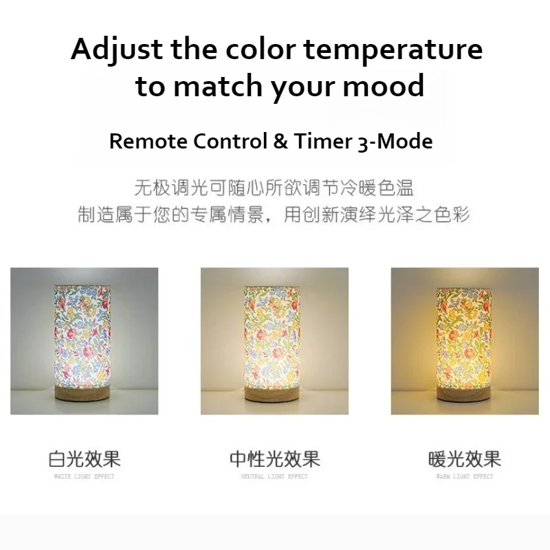 Fabric Table Lamp with Remote Control & Timer 3-Mode, Night Light with Sleep Sticker, Creative Atmosphere Lamp for Dormitory Use