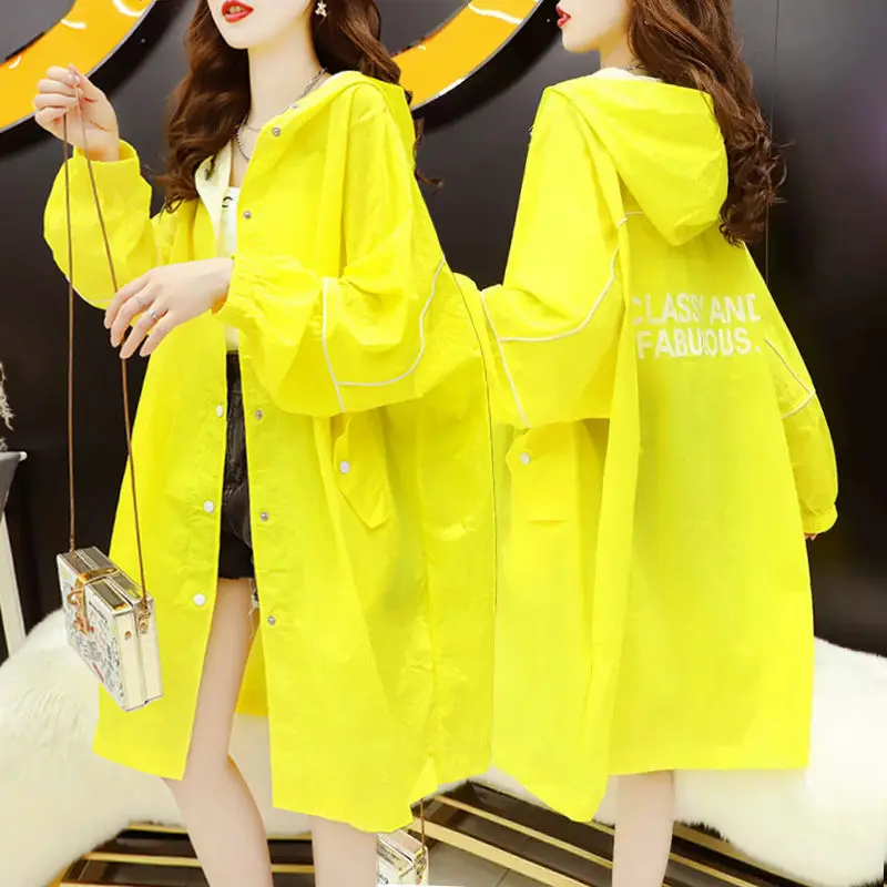 

Women's Cardigan Top Hooded Jackets for Woman Woman Clothing Breathable Sunwear Thin New Summer Design Sense Solid Yellow