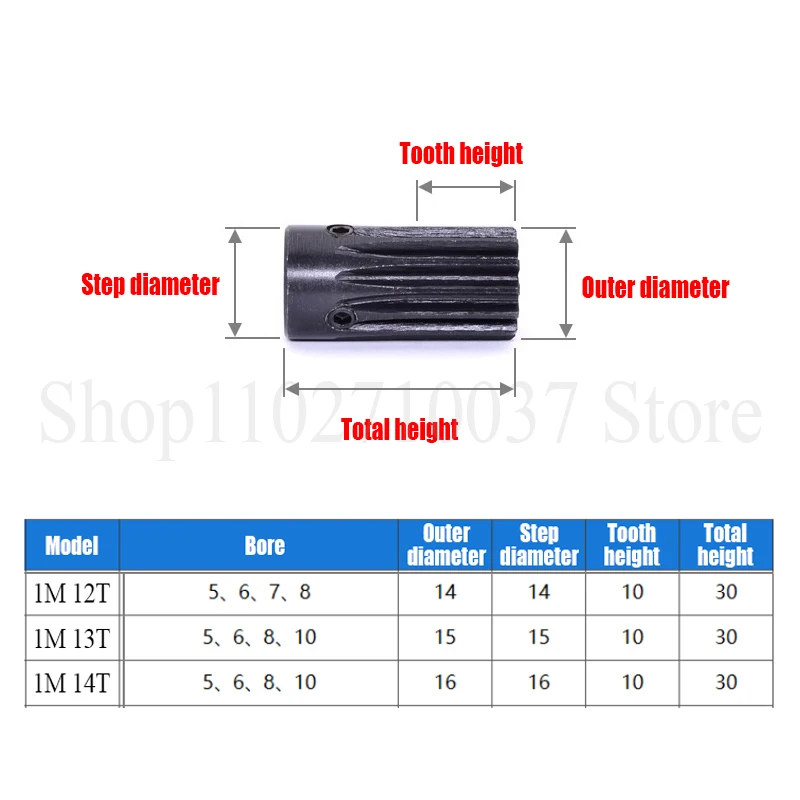 1PC 1M 12T/13T/14T Spur Gear Motor Gear 45# Steel Pinion Gears Transmission Accessories Part Bore 5/6/7/8/10mm